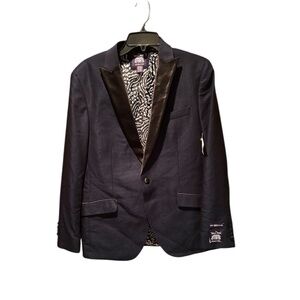 The Savile Row Additon Slim Fit Navy Check Satin Lapel Tuxedo Jacket 40R NWOT